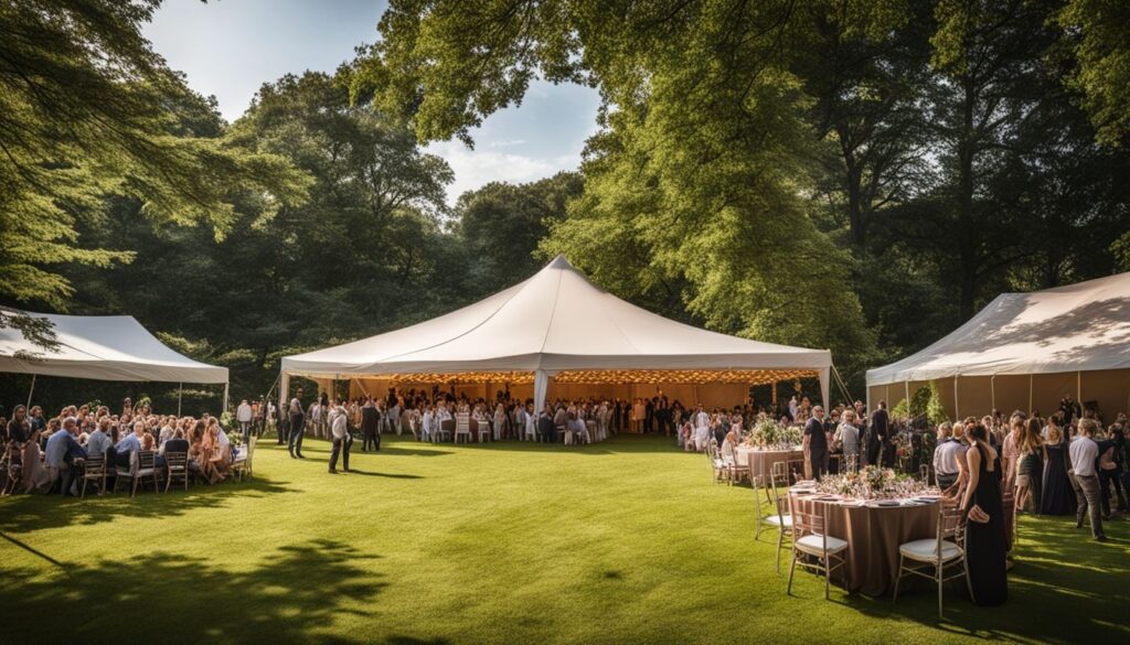 The Ultimate Guide to Choosing the Perfect Marquee Tent for Your Event 2 Events Guys A wedding reception in a tent on a green lawn.