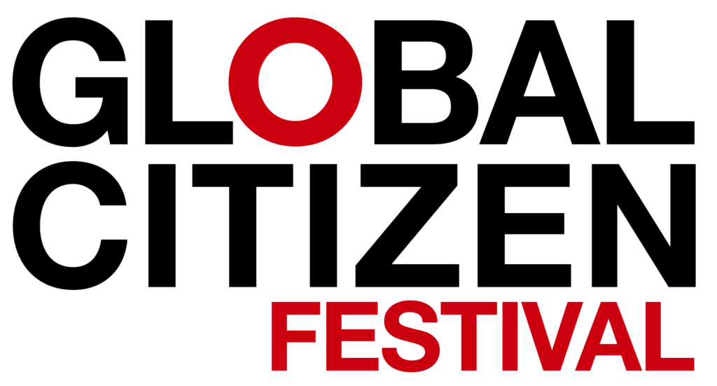 Events Guys Logo of the Global Citizen Festival with bold black text reading "Global Citizen" and red text reading "Festival." The letter "O" in "Global" is stylized in red.
